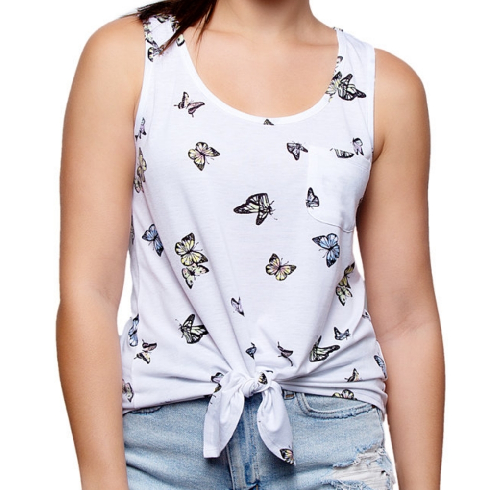 Rebellious one butterfly tie front tank top, NEW